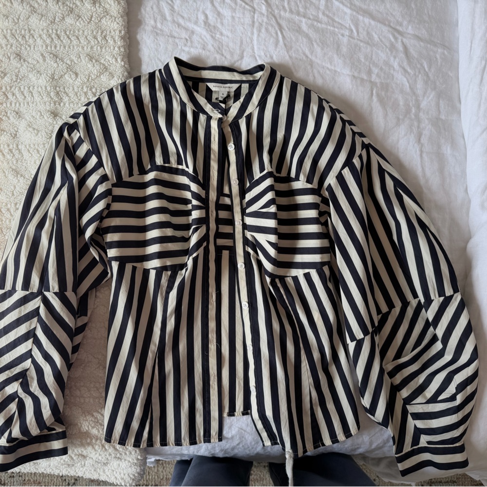 Banana Republic Navy and White Striped Poplin